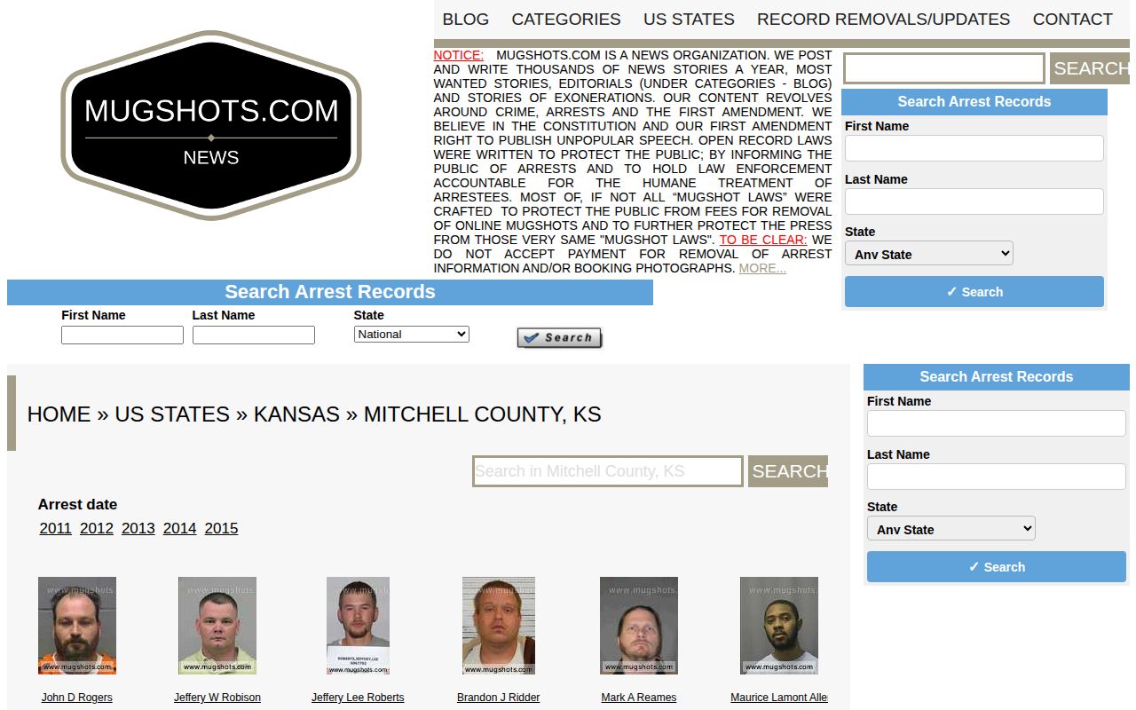 Mitchell County crime news unofficial mugshot archive interface
